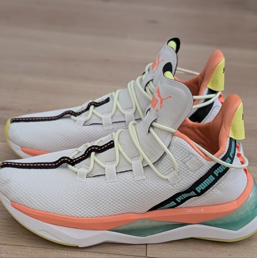 Puma White and Yellow Athletic Shoes